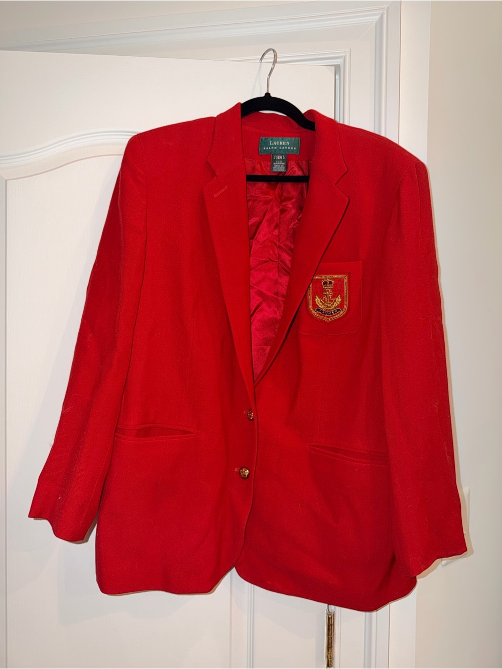 Vintage Ralph Lauren Red Embroidered Crest Blazer with Gold Buttons